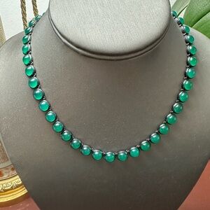 Elegant Green Necklace in Chrysoprase  , like emeralds vibrant 
Blackened silver